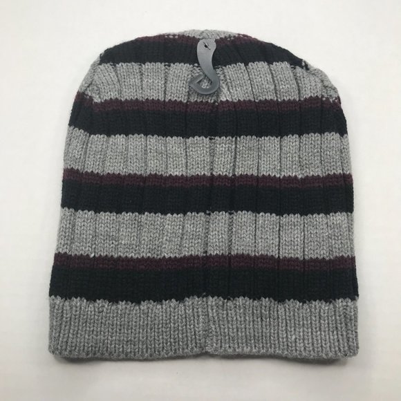 Winter Essentials Men's One Size Gray/Black/Burgundy Stripes Knit Beanie New - Picture 2 of 7